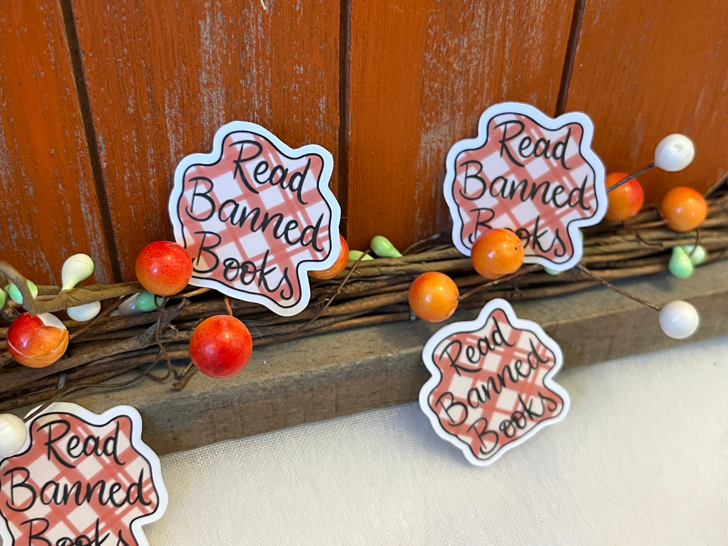 Plaid Read Banned Books Sticker