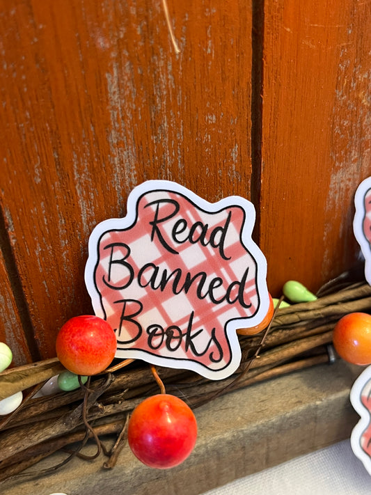 Plaid Read Banned Books Sticker